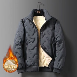 Winter high-grade coat men's fleece-lined windproof thickened lamb velvet new clothes loose plus size stand collar warm wear-resistant