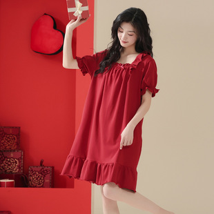 Summer couple pajamas cotton short-sleeved women's 2024 New Red Wedding Year home wear suit