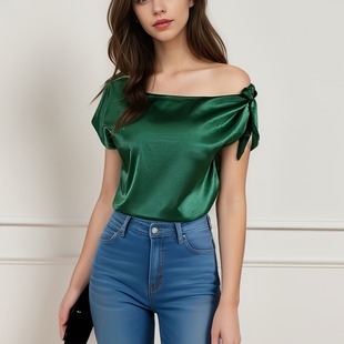 New European and American ebay foreign trade Amazon solid color bow base AliExpress chiffon shirt top Amazon women