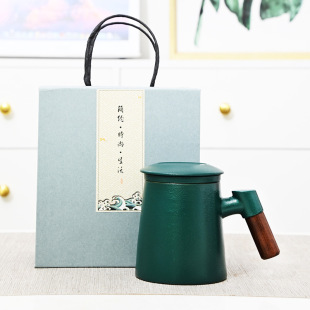 Warm Ceramic Office Water Cup Household Large-capacity Mug with Lid Tea Water Separation Tea Cup Souvenir Can LOGO