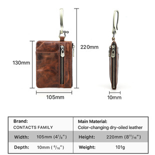 Black Angel Retro Crazy Horse Leather Horseshoe Buckle Waist Bag Outdoor Tool Flashlight Storage Bag Genuine Leather Card Holder