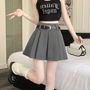 Korean Style Casual Pleated Skirt 2025 Spring and Summer High Waist Slimming Belt Anti-glare A- line Short Skirt Skirt for Women