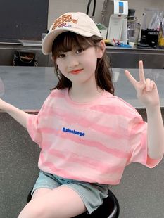Girls' Short-sleeved T-shirt 2025 New Style Summer Children's Online Popular Western Style All-match Cotton T-shirt Girls' Summer Top Trendy