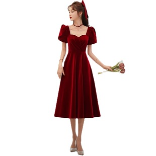 Toast dress bride 2023 new summer little wedding engagement door dress French velvet a generation of hair