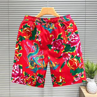 Northeast Big Flower Five-point Pants Men's Cross-border Foreign Trade Summer Beach Pants Men's Sports Shorts Men's Five-point Straight Pants Trendy