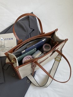 Large Capacity Tote Bag Women's 2024 Cross-border New Canvas Contrast Color Handbag Work Commuter Shoulder Crossbody Bag