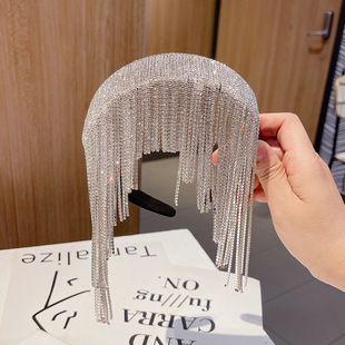 European and American Long Flash Diamond Tassel Exaggerated Hair Hoop Women's Headwear Hair Clips Internet Popular Headband Personality Rhinestone Hair Tide