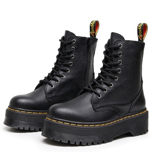 Top layer cowhide 8-hole thick-soled litchi pattern motorcycle boots women's 1460 side zipper short boots platform bottom work locomotive shoes 5