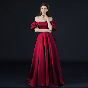 Toast Dress Bride High-grade Double-sided Satin Princess at large Red Light Luxury Engagement Banquet Evening Dress Dress