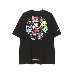 Cross-border chrome hearts gram cross Sanskrit patch printed embroidery men's and women's loose short-sleeved T-shirt