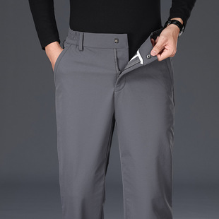 Half Elastic Waist Nylon Milk Silk Casual Pants Men's Loose 2024 Spring and Autumn Thickened Straight High Elastic Pants