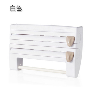 Creative multi-functional plastic wrap cutter wall hanging kitchen tissue holder sliding knife type tin foil split box storage rack