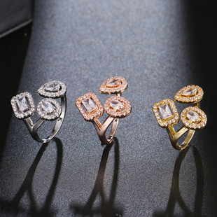 Fashion Design ins Trendy Zircon Open Ring Women Light Luxury Water Drop Zircon Index Finger Ring Women Cold Style Wholesale