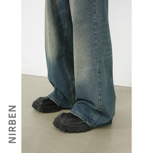 Nirben Denim | Национальная Мода ретро синие выстиранные джинсы мужские свободные прямые широкие брюки в Корейском стиле Ruan Shuai