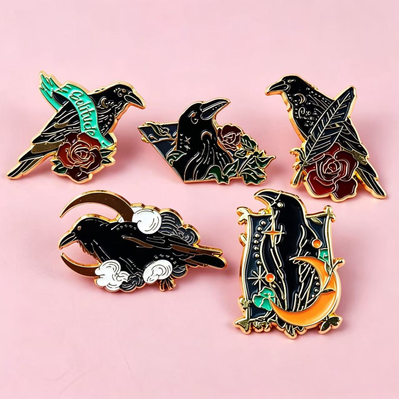 Cartoon Bird Crow Series Brooch Personalized Flower Bird Cloud Moon Metal Badge Versatile Accessory Clothing Brooch