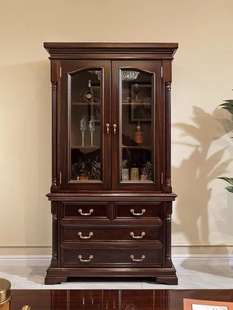 American country solid wood double door wine cabinet living room multi-function storage cupboard high-end Roman column drawer locker