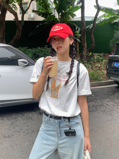 Yellow Zheng Bread Pattern Printed Round Neck Loose Short-sleeved T-shirt Women's 2025 Summer Fresh Fashion All-match 520485