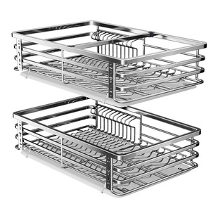 Ermo basket kitchen cabinet 304 stainless steel double drawer cupboard dish storage built-in dish rack bowl basket