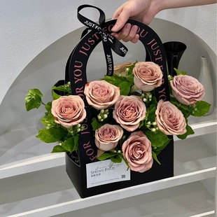 Simple Bronzing Letter Hand Flower Basket DIY Paper Box Bouquet Handbag Rose Packaging Box Valentine's Day Flower Box