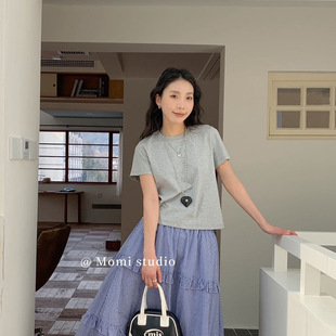 Du Xiaozhai New Liquid Cotton Basic All-match Round Neck T-shirt Youth Sense Positive Shoulder Short Sleeve Solid Color Slimming Top for Women