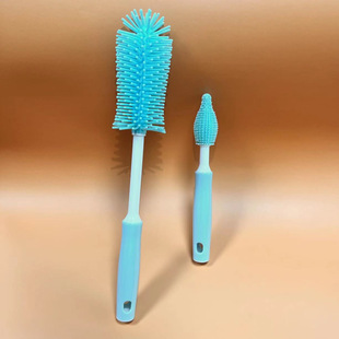Silicone bottle brush cleaning suit baby straw nipple brush 360 degree upright long handle rotating cleaning brush suit