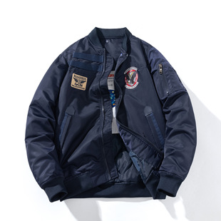 2023 teenagers men's flight jacket baseball uniform detachable hat embroidered jacket quilted thickened cotton jacket