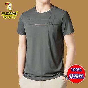 Woodpecker Middle-aged Men's Short-sleeved T-shirt Summer Ice Silk New Round Neck Thin Casual Top Quick-drying T-shirt