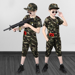 Boys' camouflage clothing suit 2024 new children's clothing boys' military uniform summer two-piece special forces police uniform