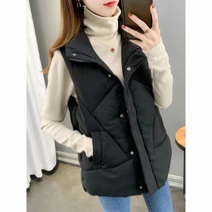2024 all-match autumn and winter new style cotton vest long down cotton padded warm vest vest cotton-padded jacket
