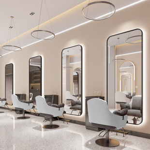 Hairdresser Mirror Table Internet Celebrant Barber Shop Mirror Hair Salon Special Simple Internet Celebrant Single-sided Fashionable Wall-mounted Hair Cutting Mirror with Light
