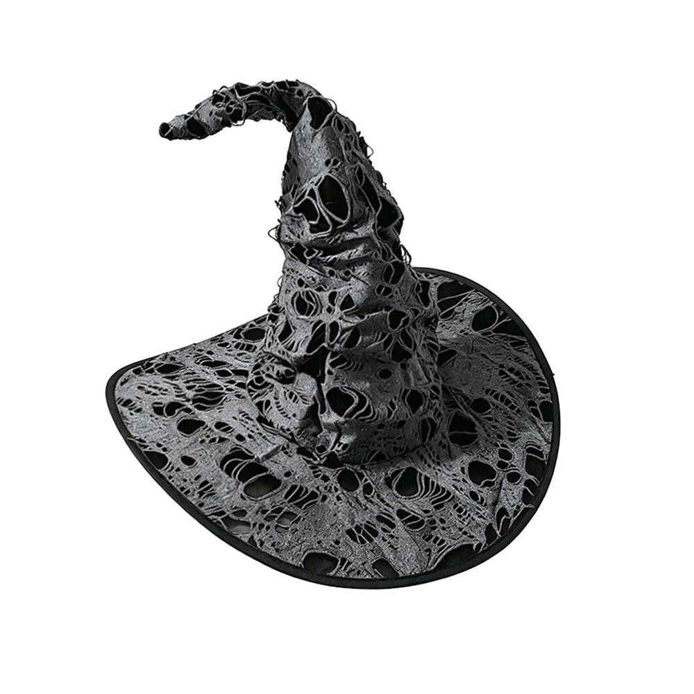 Halloween Ripped Witch Hat Large Black Witch Hat Party Costume Dark Gothic Wizard Hat Headwear