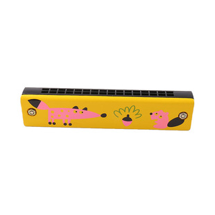 Early Education Wooden Harmonica Double Row 16 Hole Organ Children Cartoon Creative Toy Music Gift Prizes for Primary School Students