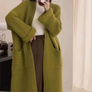 Autumn and Winter Thick Needle Sweater Women's Double Pocket Korean Style Casual Lazy Style Mid-length Sweater Coat Cardigan Women's Loose