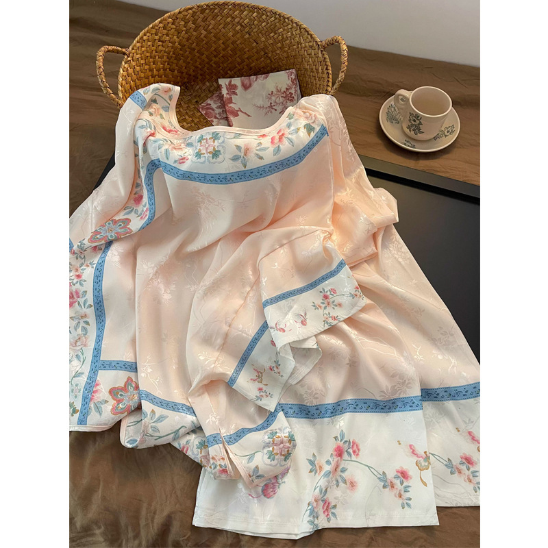 Gentle Ancient Style Floral Jacquard Pajamas for Women Spring & Fall New Chinoiserie Ice Silk Long-Sleeved Short-Sleeved Shorts and Pants Suit