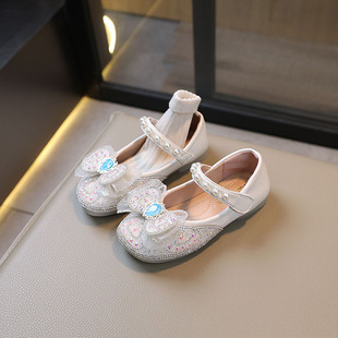 Girls' princess shoes rhinestone shoes 2024 spring new girls' Pearl leather shoes soft bottom Baby Crystal shoes wholesale