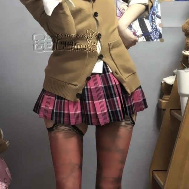 School-style V-neck knitted cardigan jacket folded top loose lazy style all-match skirt original JK uniform skirt