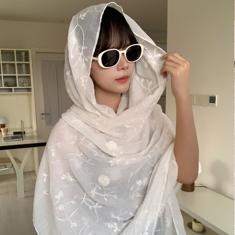 Thin Ethnic Style Cotton and Linen Sun Protection Summer Shawl Hooded Casual Buckle Beach Towel Travel Silk Scarf Scarf Shawl