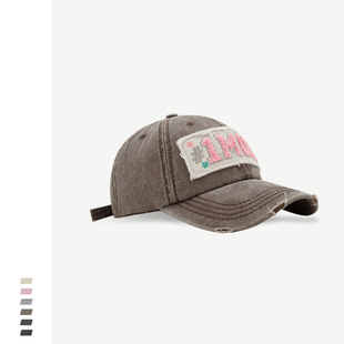 Original Design Towel Embroidered Letters Cloth Label Baseball Cap Men's and Women's Autumn and Winter Korean Style Street Fashion Hole Cap
