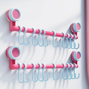 Bathroom Suction Cup Hook A Row of Slide Rail Hook Rack Hook Rack No Hole Hanging Rod Toilet Storage Towel Hanging Rack Set New