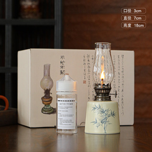 Retro Creative Ceramic Butter Lamp Traditional Blue and Flower Ceramic Tea Room Home Decoration Outdoor Camping Tea Room Atmosphere Lamp