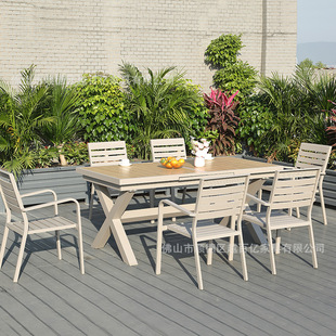 Outdoor Courtyard Table and Chair Telescopic Table Villa Garden Rattan Chair Outdoor Aluminum Alloy Outdoor Leisure Plastic Wood Dining Table Terrace
