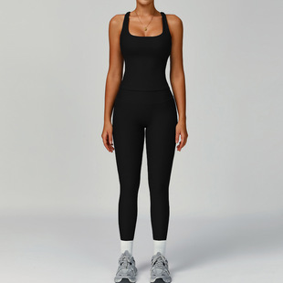 Cross-Border Threaded Yoga Suit High-Waisted Tight-Fitting Slimming Look Outdoor Sports Suit Running Fitness Three-Piece Suit for Women 3093