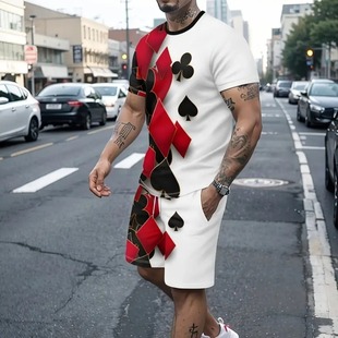 Summer Cotton Round Neck Short-sleeved T-shirt plus size Sports suit Men's Thin Two-piece Loose Casual Trendy