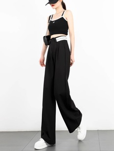 Lapel Ice Silk Pants Women's Summer Thin Loose High Waist Dosing Straight Trousers Narrow Wide Leg Pants