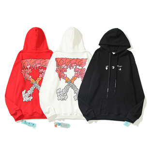 Stable supply fashion brand OFF-WHITE high quality cotton terry pullover hoodie unisex loose sweater