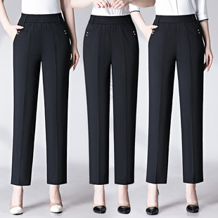 Middle-aged and elderly mom pants spring and summer autumn and winter single pants old lady pants loose outer wear straight striped plus size