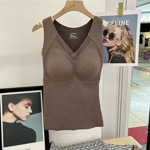 8803 Graphene Thermal Vest Women's Heating V-Neck Integrated Fixed Cup Bottoming Thermal Underwear in stock for Autumn and Winter