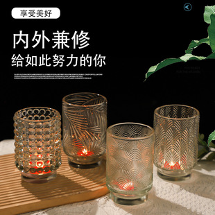 New Vintage Embossed Aromatherapy Candle Cup Transparent Empty Glass Bottle Candle DIY Wide Mouth Container Ins Candle Holder Ornaments