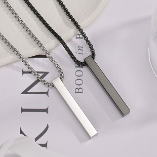 Cross-border hot selling fashion men's titanium steel necklace stainless steel simple square column long pendant sweater chain one piece lettering