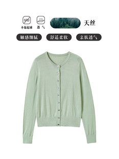 Ouruofeng Round Neck Light Mulberry Silk Knitted Cardigan Women's 25 Spring and Summer New Long Sleeve Simple Slim Top Jacket